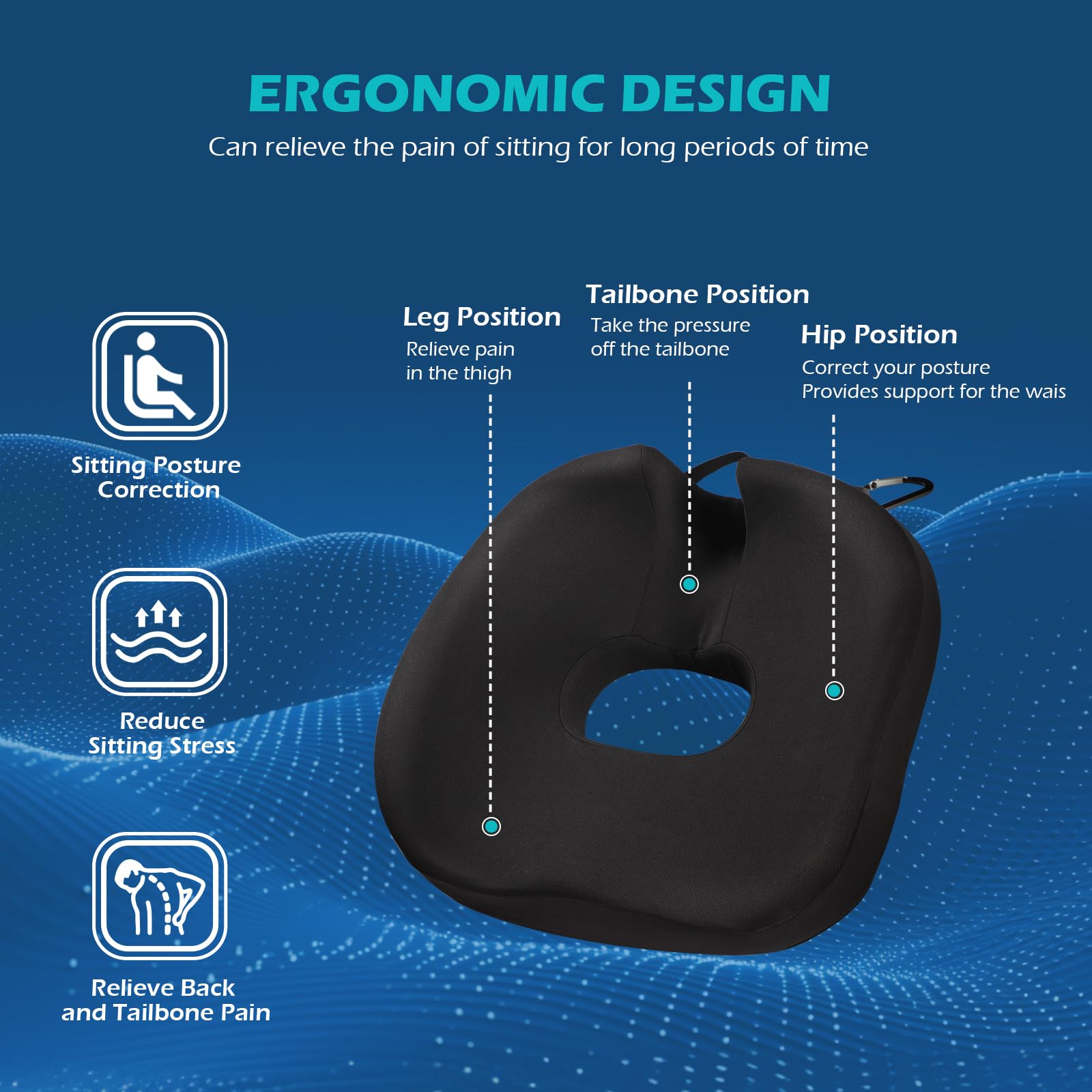 Cuscino per sedia a ciambella per coccige, cuscini per sedia da ufficio per sciatica e schiena, sollievo dal dolore all'anca, cuscino ortopedico in memory foam per coccige, cuscino di supporto lombare