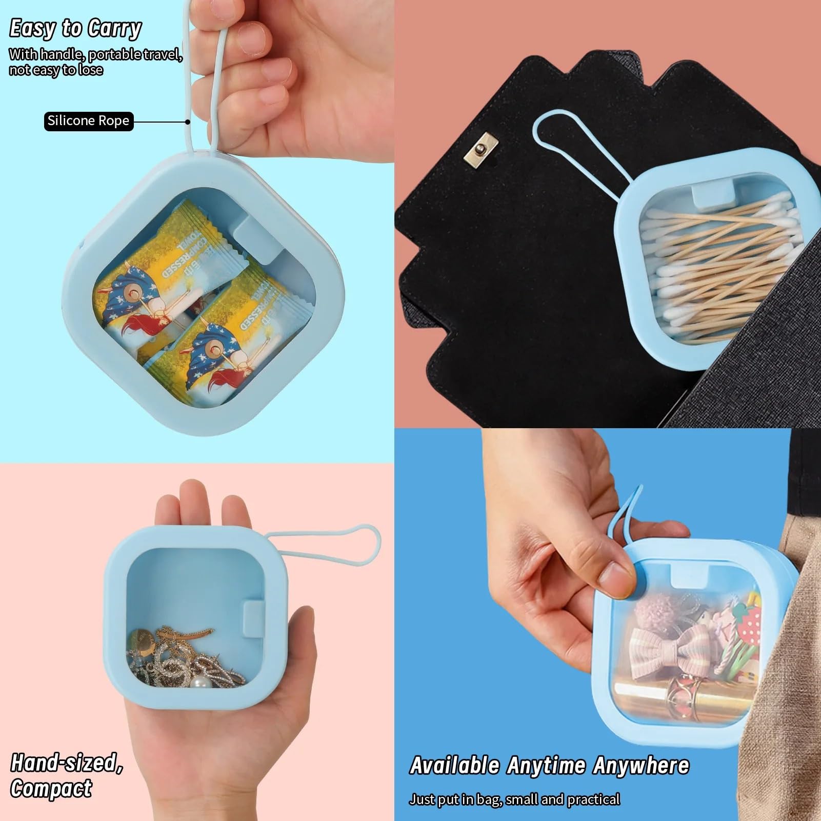 Haargummi Organizer Tragbare Reise-Kosmetik-Aufbewahrungsbox, Mini-Organizer for Schmuck, Haar-Accessoires, Haarnadel-Datenkabel(3 pcs)