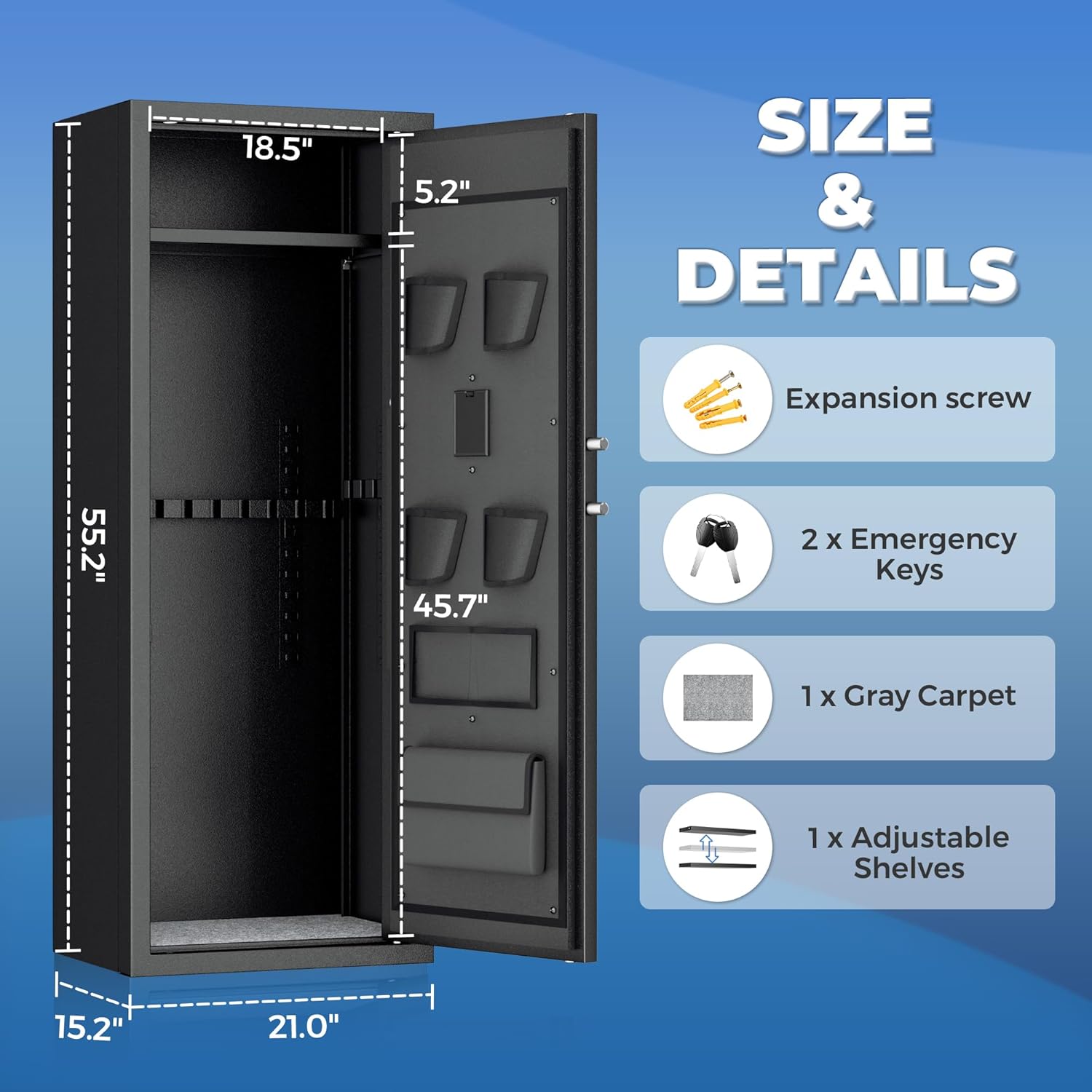 Greenvelly 14-16 Gun Safe for Rifles and Pistols, Quick Access Gun Safe with Adjustable Gun Rack and Keypad Lock, Lockable Gun Cabinets with Gun Safes Pockets for Home Rifles and Shotguns (Black)