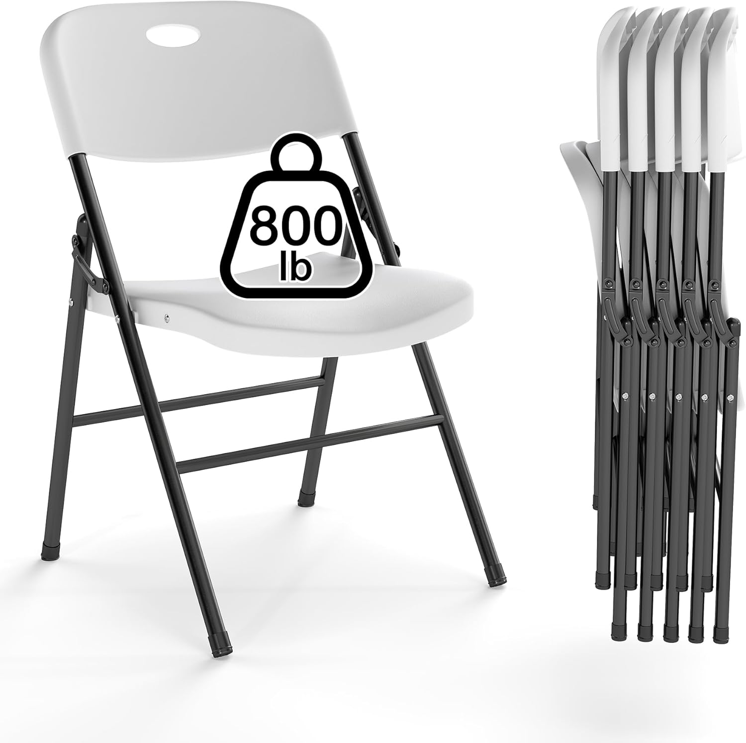 6 Pack Folding Chair, 800 Weight Limit Heavy Duty Plastic Folding Chair Portable Seating for Indoor Outdoor Events, Wedding, Party, Restaurant, Meeting Room White