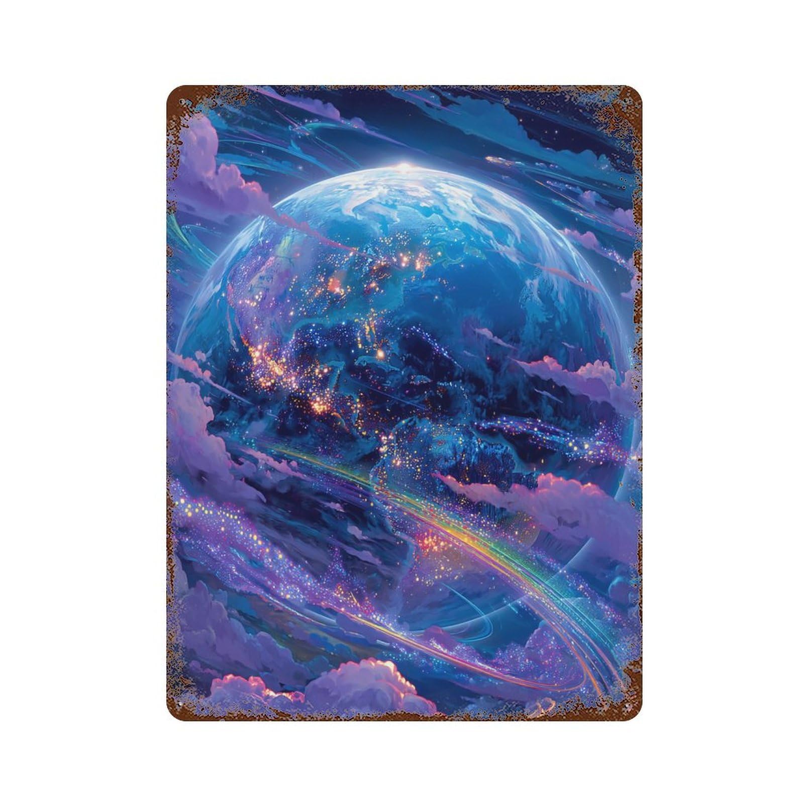 Galactic Dreamscape Weathered Tin Sign 15.7"x11.8", Ideal for Patio, Garden Room And Bar Decor