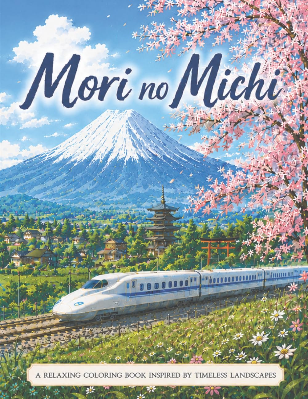 Mori no Michi: Relaxing Japanese Landscape Coloring Book Featuring Villages, Meadows, Trains, Shrines, and Scenic Countryside