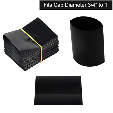 Black Shrink Bands,50x60mm 200 Pieces Black Shrink Wrap for Hot Sauce Bottles and Other Liquid Bottles Fits 3/4 to 1 Diameter