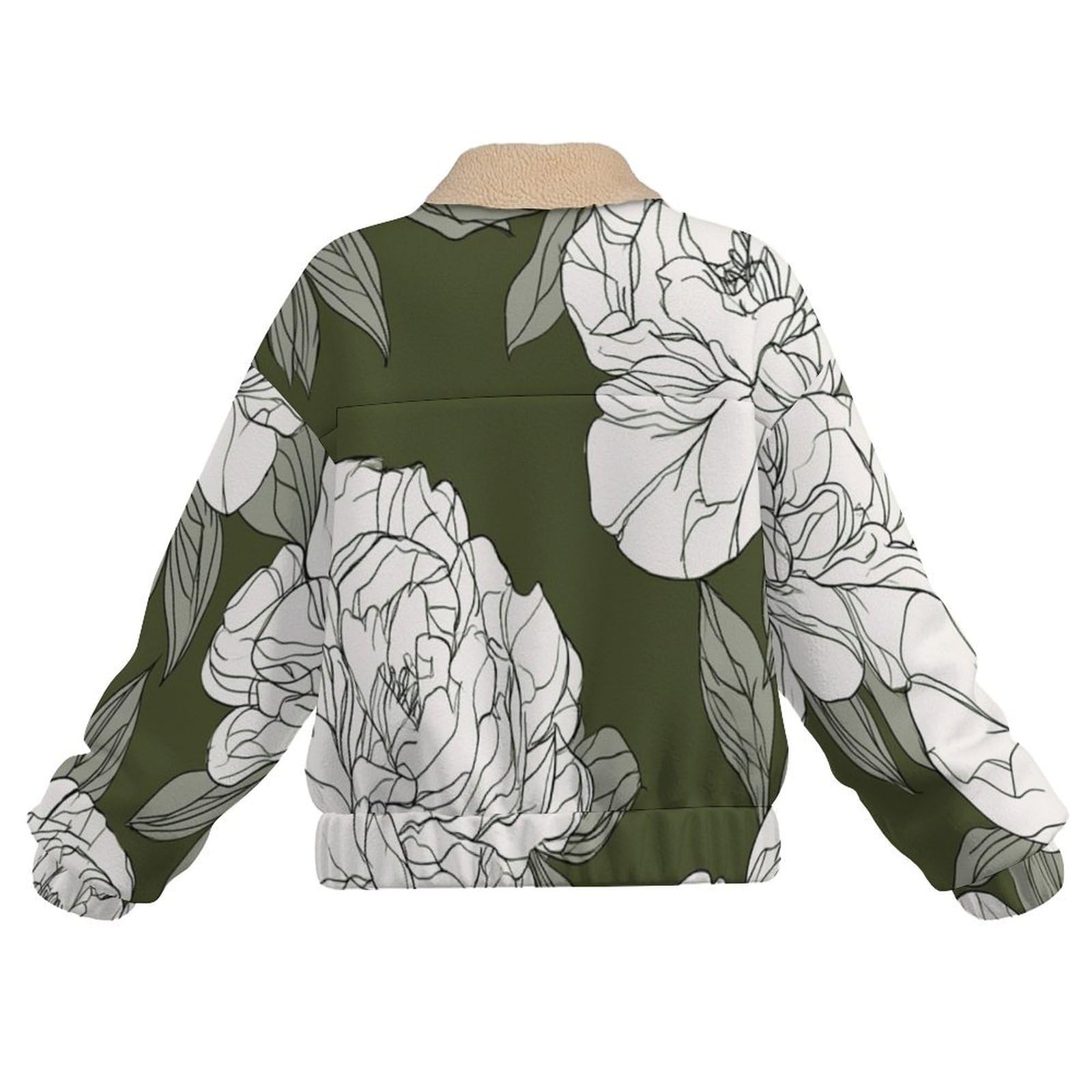 Giacca in Pile da Donna Teddy Fodera Peluche Sherpa con Cerniera, Stampa Rose Peonie, Giacca Linee d'arte Caldo Fleece Maniche Lunghe, Giacche Inverno con Tascabile