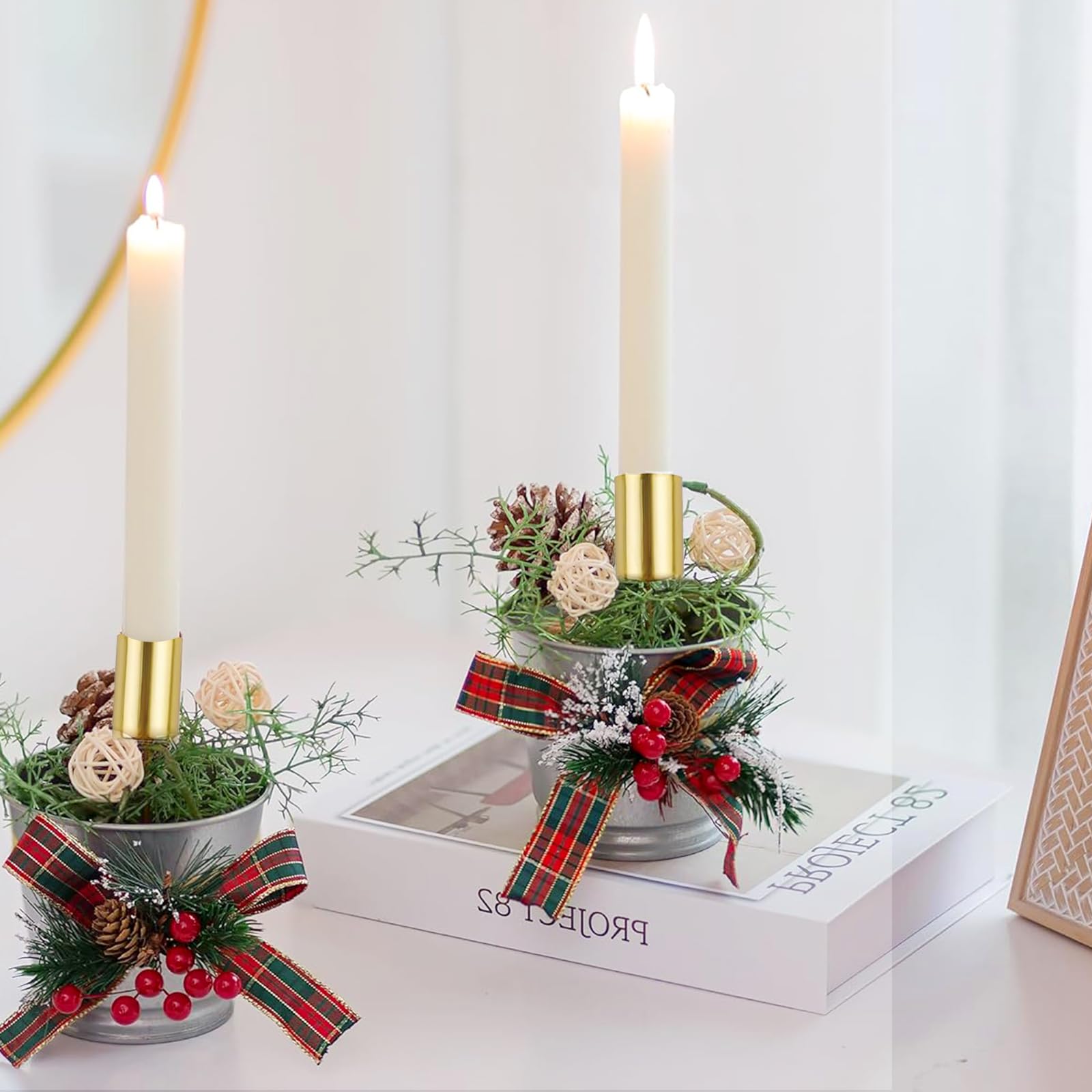 4 Bougeoirs En Métal Pour Couronne De L'Avent - Support Bougie Rétro, Diamètre 2.6 Cm, Tige 7 Cm, Décoration Noël