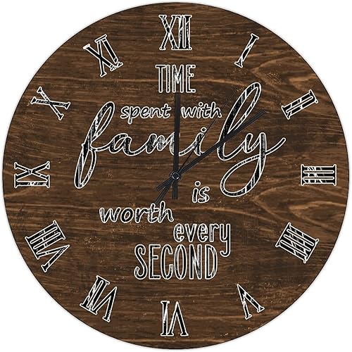 Miniatura 111 de UFunhome Reloj de pared de madera con cita familiar, el tiempo que pasa con la familia vale la pena cada segundo, reloj colgante redondo, funciona