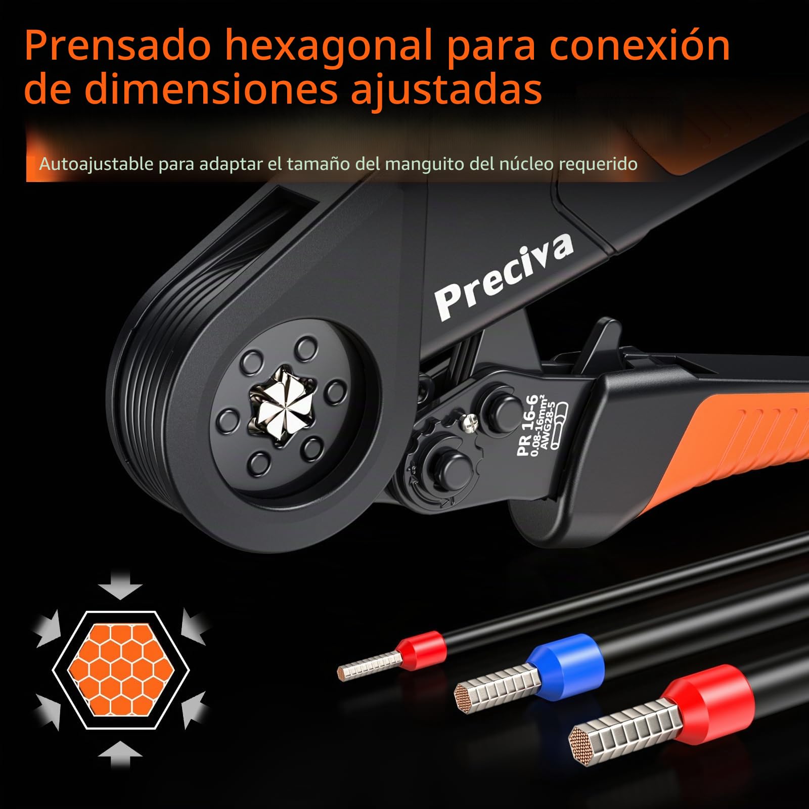 Herramienta de crimpado hexagonal, terminales de cable ajustables de 0,08 a 16 mm², herramienta de crimpado eléctrica, kit para electricistas de uso industrial y bricolaje