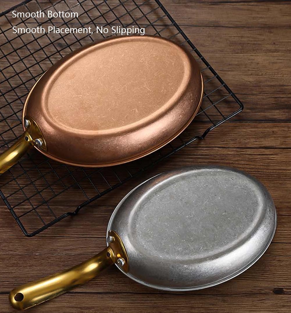 6 Sizes Stainless Steel Spanish Paella Pan with Single Handle Oval Seapaella Dish Non Stick Paella Cookware, Skillet for Homes or Restaurants/Silver/24Cm