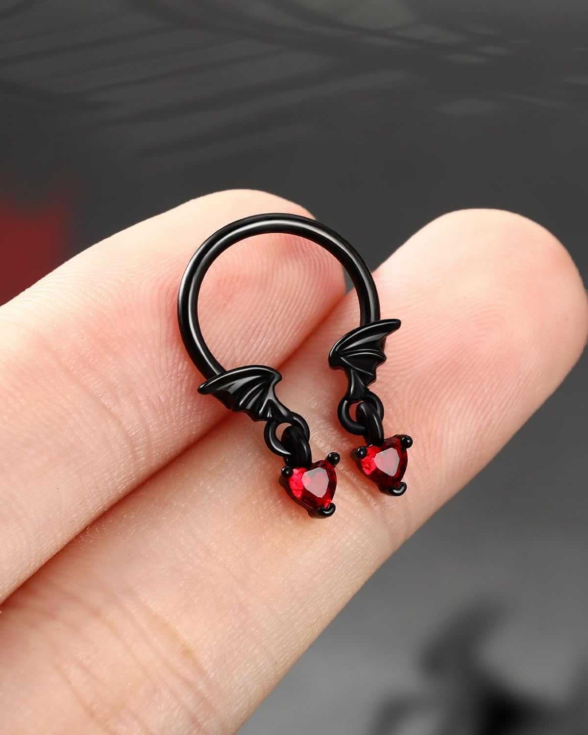 COCHARM Black Red Wing Hoop Cartilage Earrings 16G Dangling Halloween Septum Rings Black Dangle Hoop Helix Daith Earrings Horseshoe Tragus Hoop Piercing Jewelry - Image 6