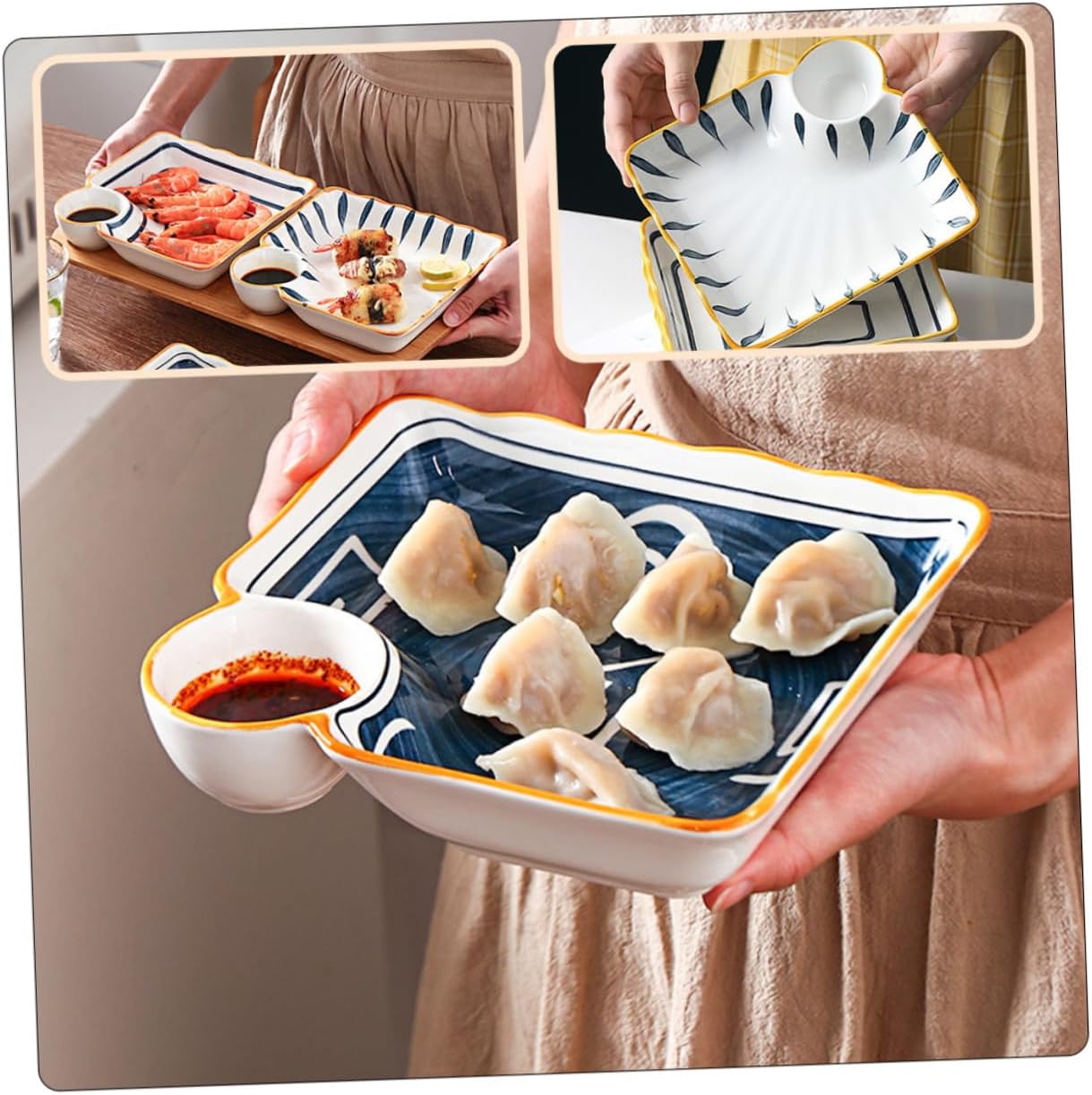Creative Ceramic Sushi Plate Set, 4pcs Irregular Square Ceramic Food Trays for Home Dining, Multi-use Snack and Appetizer Serving Plates Random Color