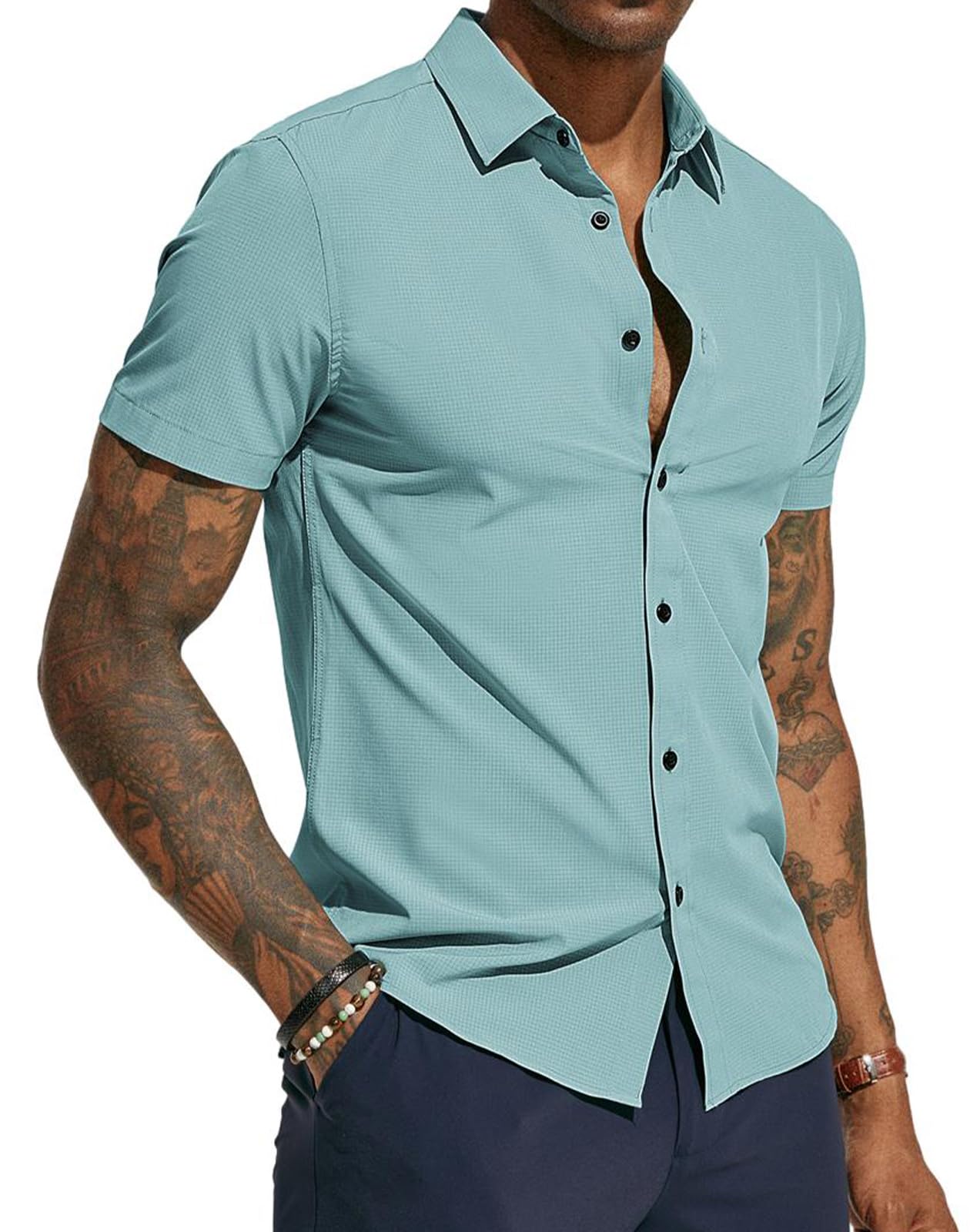 Paul Smith - Camicia casual a maniche corte blu con stampa di piume