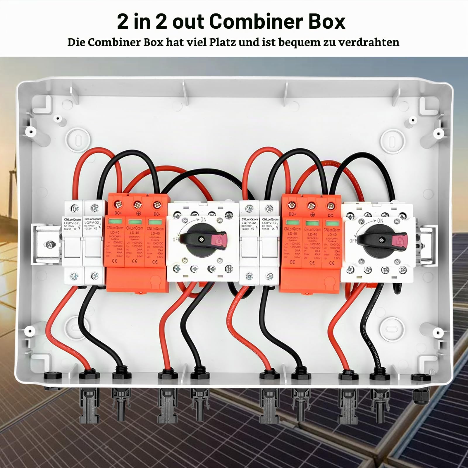 Generatoranschlusskasten PV 1000V 32A, Überspannungsschutz Solar 2 Strings