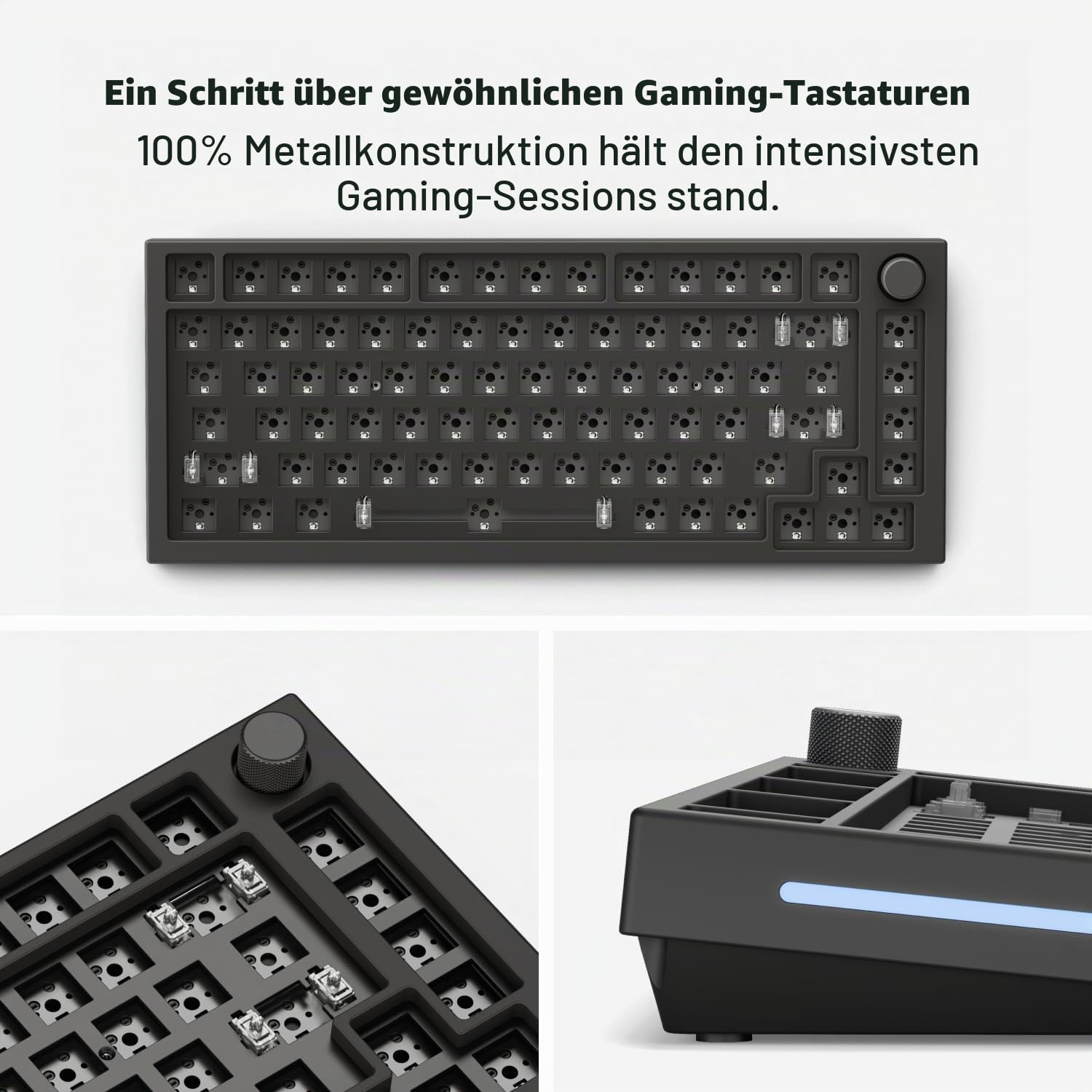 Glorious Gaming GMMK PRO 75% Barebone Schwarz (nur Gehäuse), modulares mechanisches Gaming-Keyboard, TKL-Größe, 1,5 kg Rahmen, RGB, komplett anpassbar, 5-Pin Switch-Support