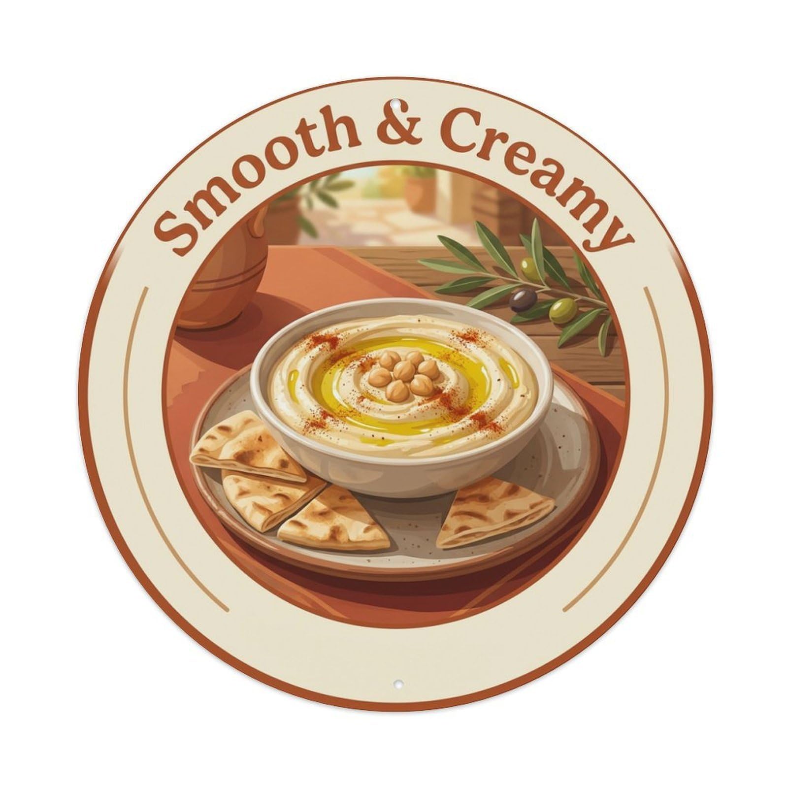 Metal Tin Sign Hummus Bowl Gourmet Food