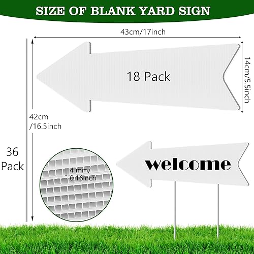 Miniatura 8 de Remiawy - Letreros direccionales de flecha con estacas, paquete de 4 letreros de patio en blanco de 17 x 6 pulgadas, letreros de estacionamiento de