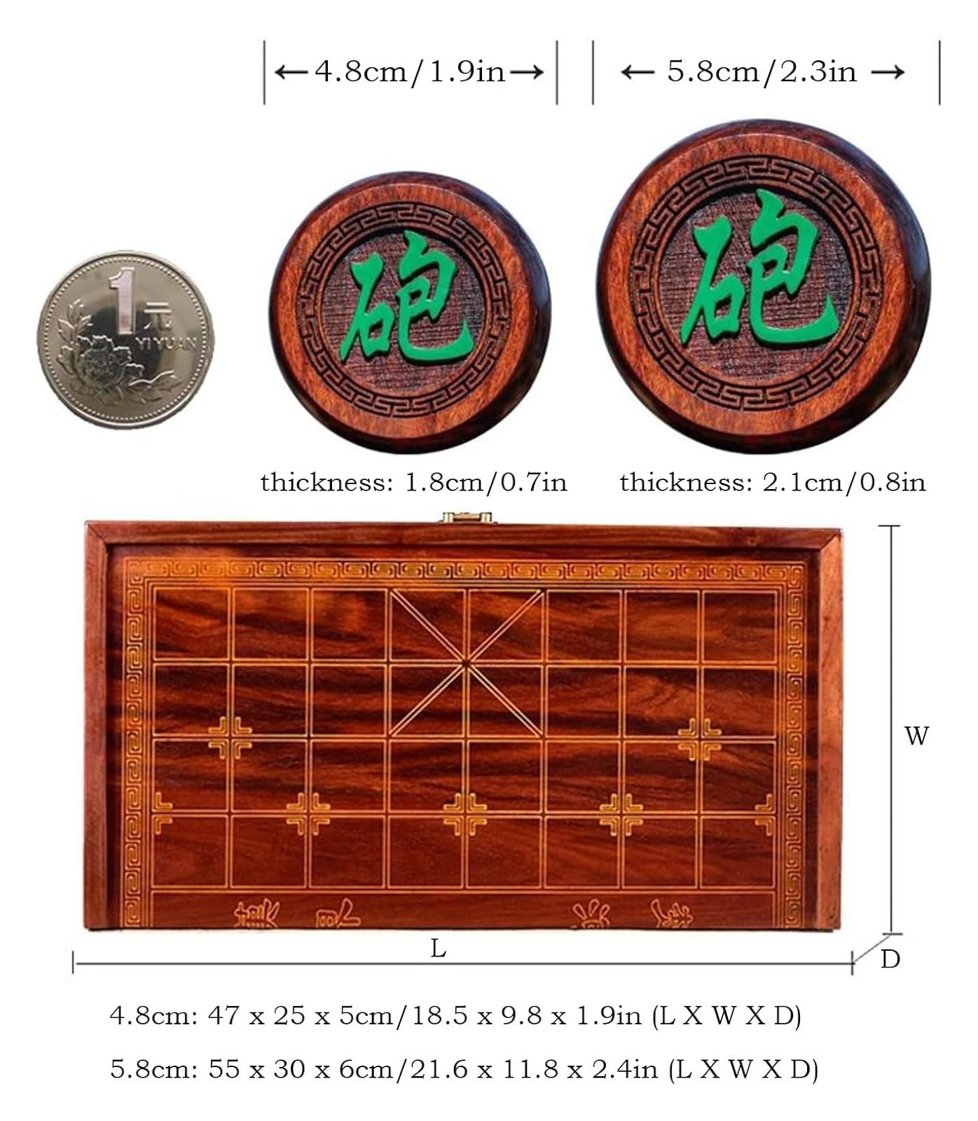 Zestaw do gry w chińskie szachy dla 2 graczy | Składana gra planszowa Xiangqi z drzewa sandałowego do rodzinnej zabawy i strategii (4.8cm/1.9in)