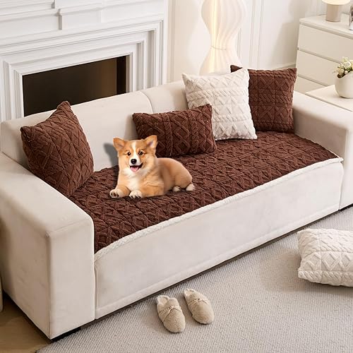 Funda de sofá de felpa para mascotas, súper suave, para gatos y perros, lavable, protector de sofá para sala de estar (35 x 71 pulgadas, marrón)