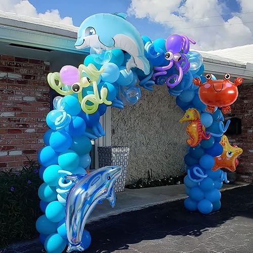 Miniatura 4 de Under The Sea Party Decorations Ocean Theme Blue Balloon Garland Arch Kit Marine Happy Birthday Party Supplies Dolphin Octopus Clownfish Beach