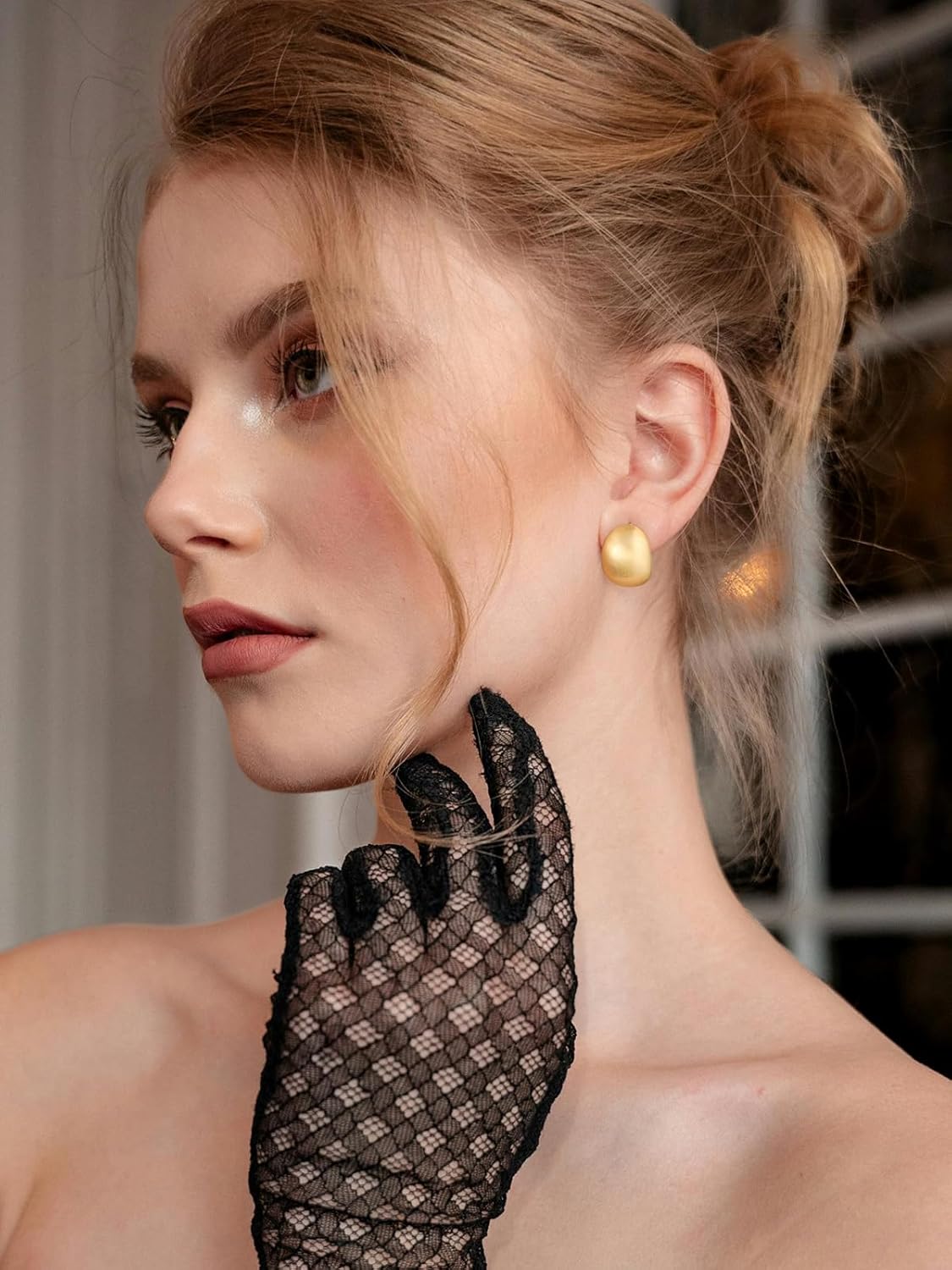 Chunky Brushed Gold Earrings Studs for Women, Matte Gold Earrings for Women Trendy, 14K Gold Plated Silver Stud Earrings with Sterling Silver Posts Hypoallergenic Jewelry Box - Image 3