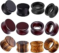 TIANCI FBYJS 12pcs Natural Wood Ear Tunnel Plugs Gauges Set - Vintage Organic Stretcher for Men Women, 2g-5/8" Sizes