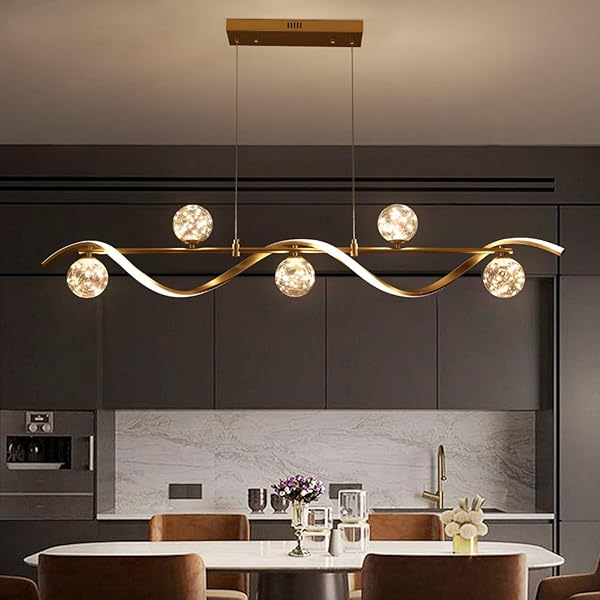 Gold Linear Chandelier with Glass Globes
