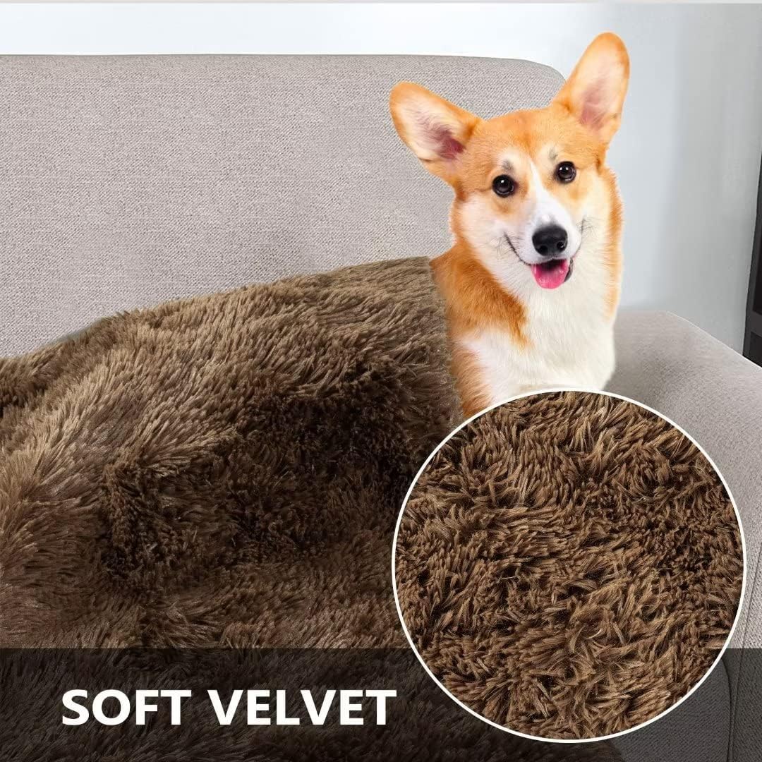 review Fluffy Waterproof Dog Blanket for Bed Couch Sofa, Super Soft and Warm Waterproof Blanket for Small Dog Cats, Machine Washable Furniture Protector Pet Blanket, Brown, 39