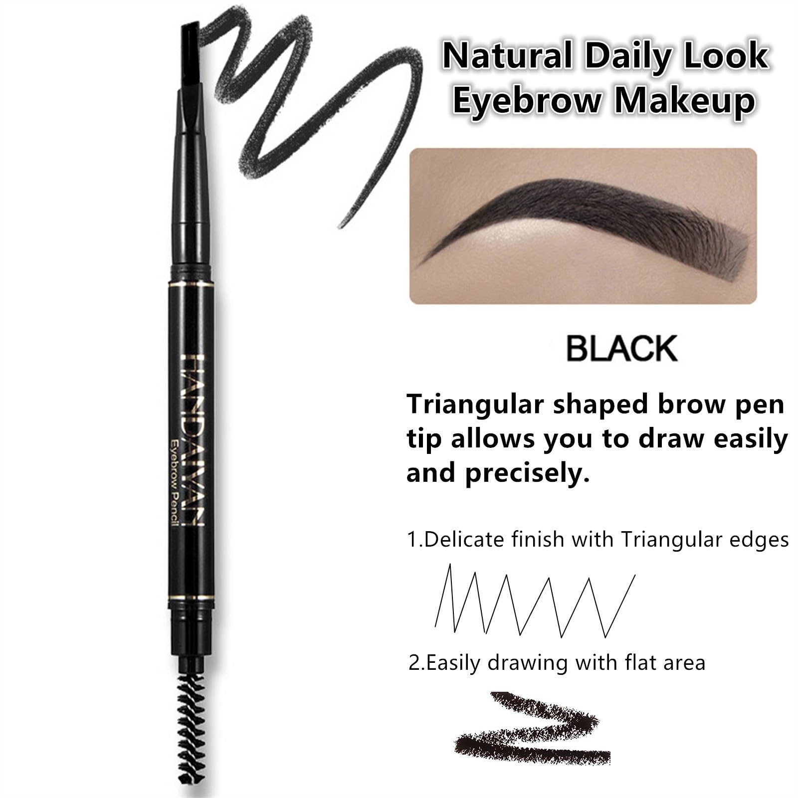 Go Ho 3 PCS Eyebrow Pen(Dark Brown,Brown,Black),Smooth Gel Eyebrow Pencil with Brush,Dual-sided Mechanical Brow Pen,Natural-Looking,Long Lasting Draws Brow Hairs Shapes,Defines,Fills Eyebrow Makeup - Image 4