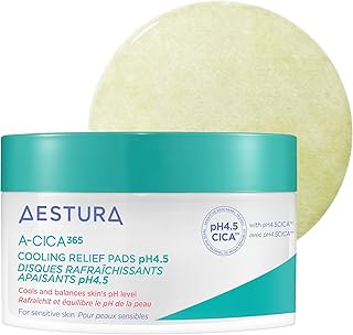 AESTURA A-CICA365 Cooling Relief Toner Pads pH4.5 with Centella Asiatica + Hyaluronic Acid for Redness + Skin Barrier Support | Soothes & Calms | Suitable for Sensitive + Rosacea-Prone Skin, 60 Pads