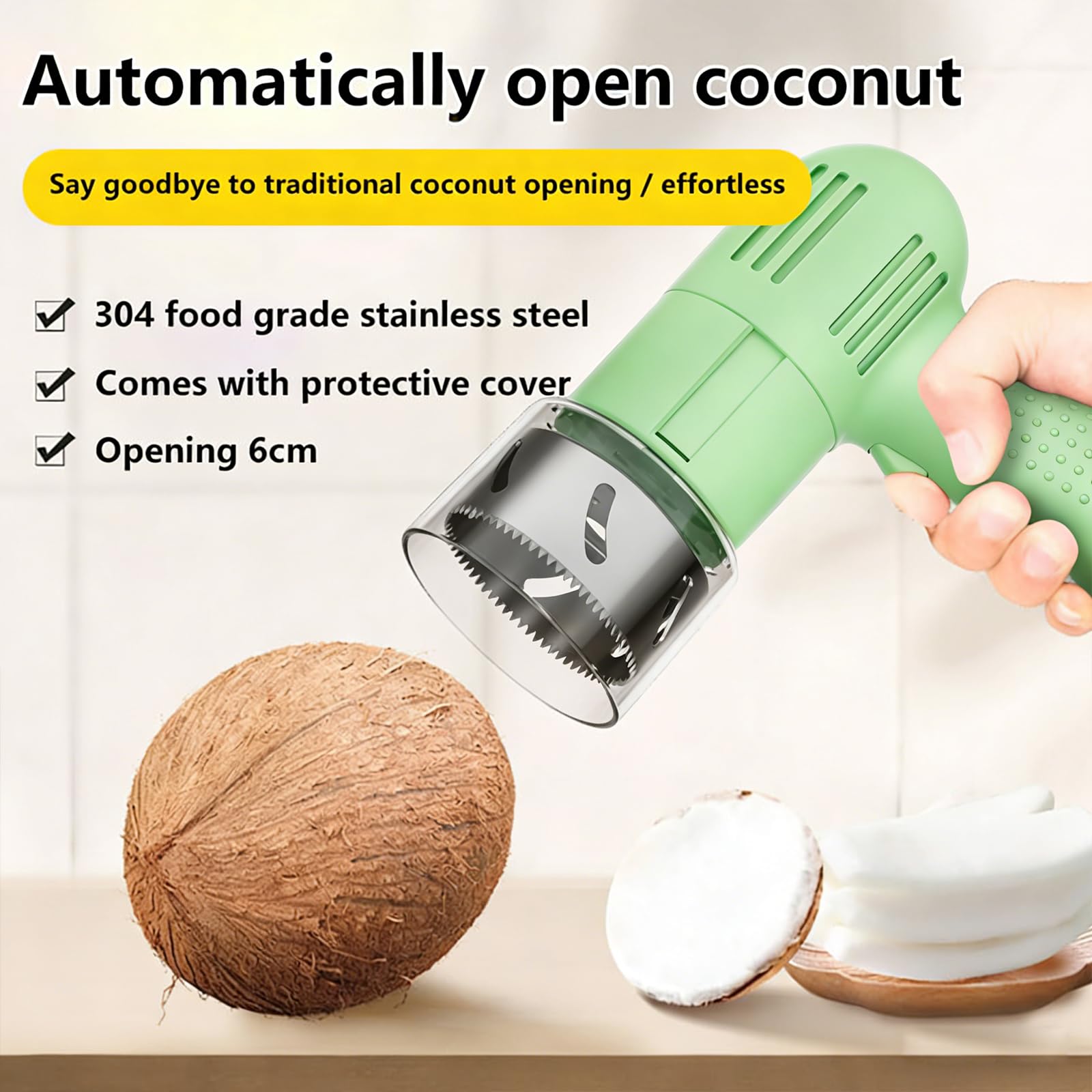 Abridor eléctrico de coco, perforador y raspador automático, abridor de carcasa de acero inoxidable con un solo botón para uso doméstico, tienda y barra de jugos