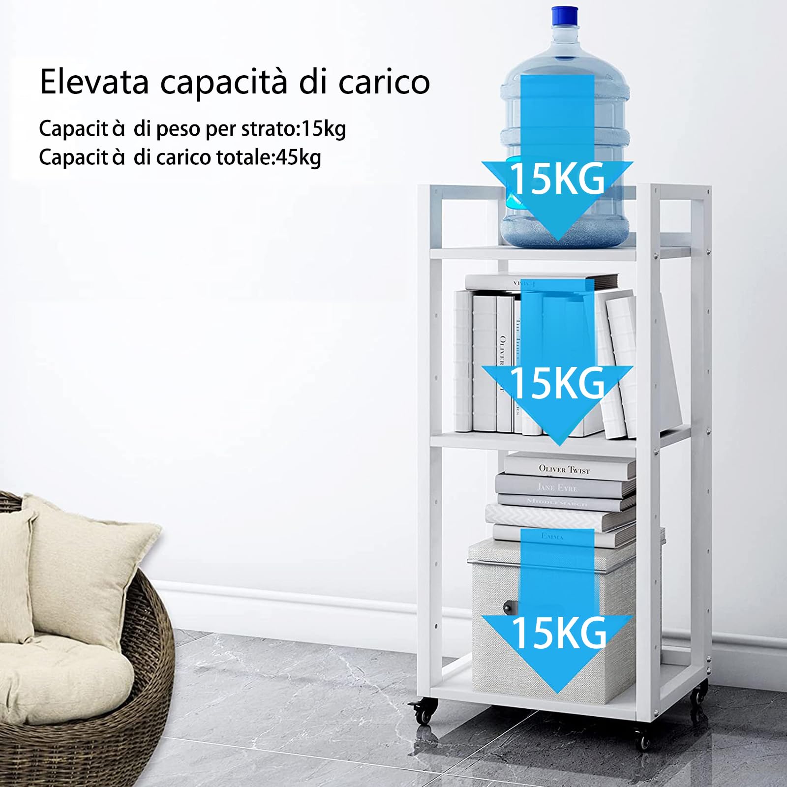 PUNCIA Supporto per Stampante a 3 Livelli Carrello Porta Documenti Mobile per Stampante in Legno e Metallo Scaffale per Documenti con Ruote Tavolo per Trituratore HIFI per Ufficio Casa (Bianco)