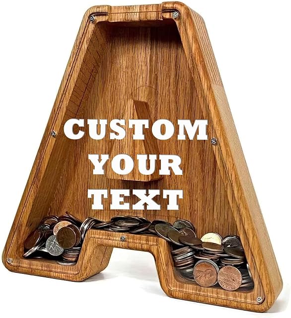 Personalized Piggy Bank - Wooden Letter Shape - Personalised Money Box With Your Name And Text - Decor And Gift For Family And Friends