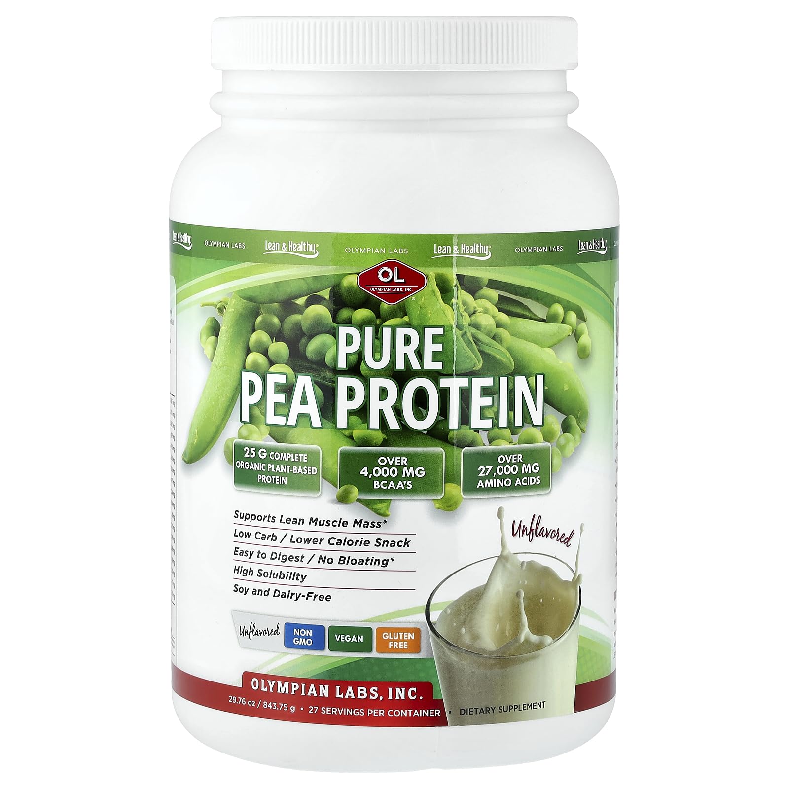Olympian Labs Plant Based Pea Protein Powder, Unflavored - 25g of Protein, Vegan, Low Net Carbs, Gluten Free, Lactose Free, No Sugar Added, Soy Free, Kosher, Non-GMO, 2 Pound Pea Protein Powder