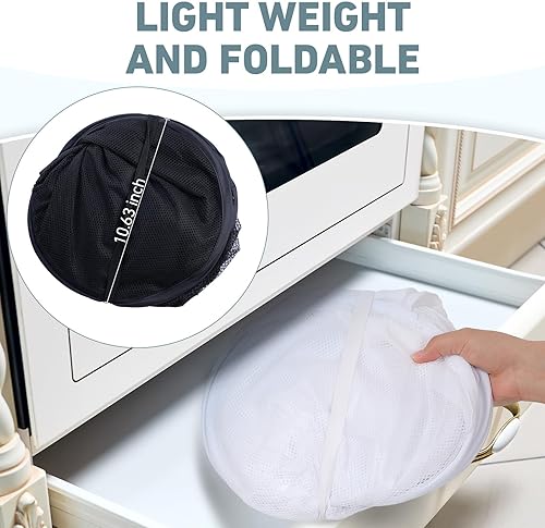 Miniatura 2 de Cesto de lavandería desplegable de 3 piezas, cesta de malla plegable, 2 compartimentos, cestas plegables de malla para lavandería, bolsa plegable
