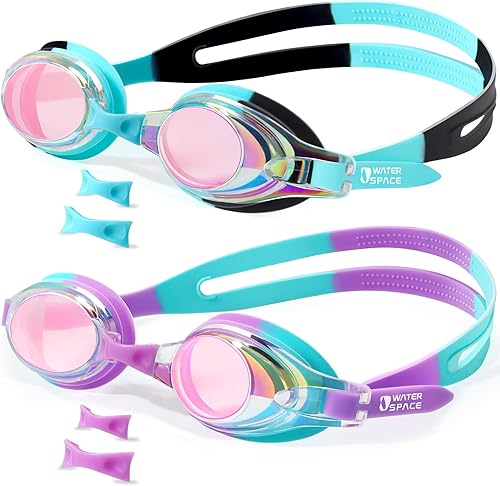 Miniatura 8 de Gafas de natación para niños, paquete de 2 gafas de natación para niños y niñas de 3 a 15 años, visión clara, protección UV antivaho sin fugas