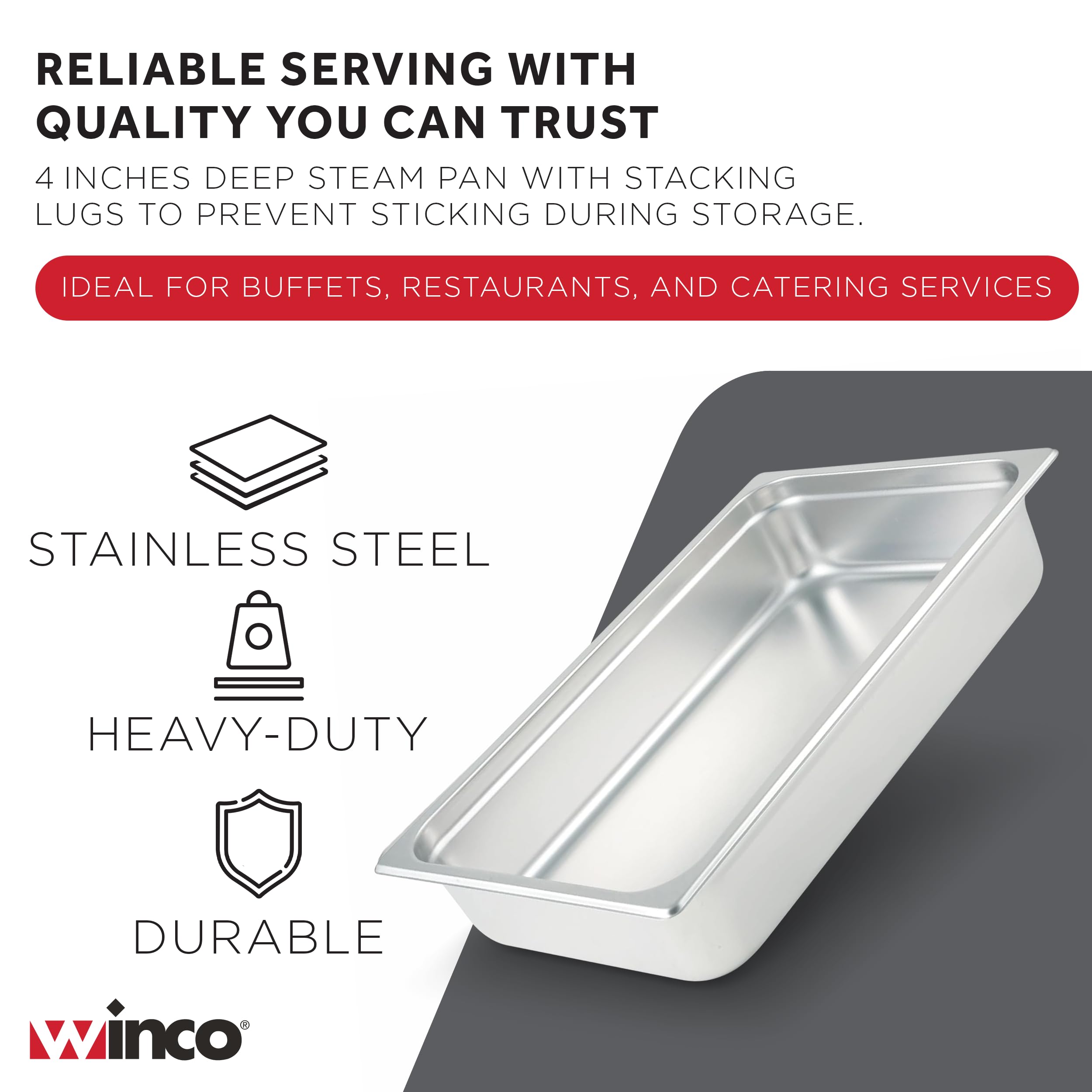 Winco Anti-Jamming Steam Pan, Full-Size x 4-Inch,Stainless Steel,Medium — Amazon image 3