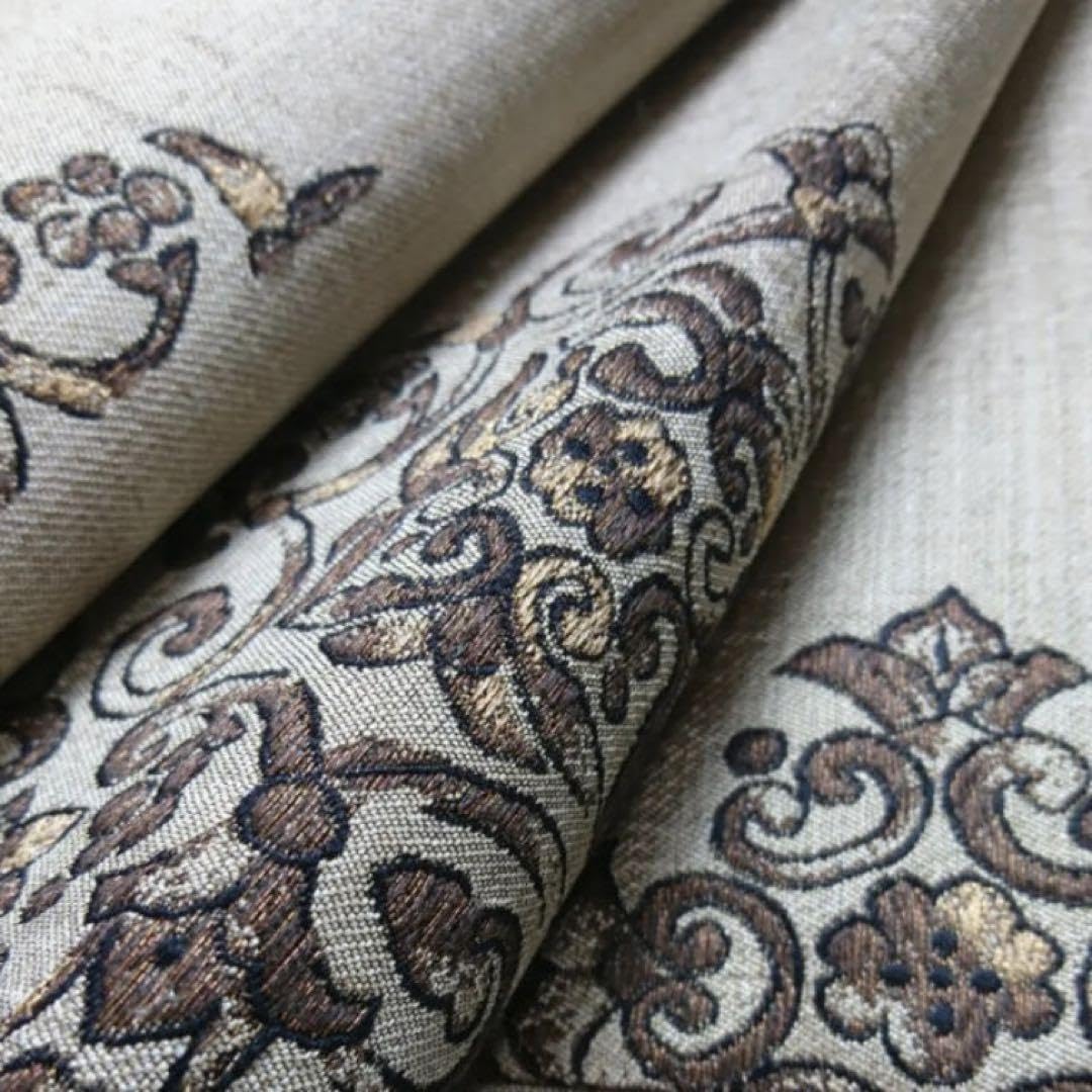 正絹 袋帯 昼夜帯 黄金ムガ蚕 ベージュ 暗い紫