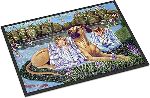 Caroline's Treasures 7507MAT - Tapete para puerta delantera, de 18 x 27 pulgadas, diseño de ángeles con gran danés, para interiores y exteriores,