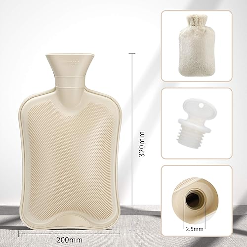 Miniatura 9 de Botella de agua caliente de goma con tapa suave (2 litros), bolsa clásica de agua caliente para aliviar el dolor, calambres, cuello, dolor de
