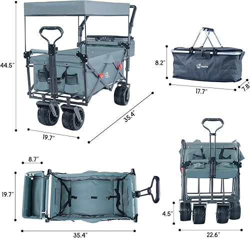 Miniatura 2 de Carrito plegable todo terreno con ruedas grandes, capacidad de 350 libras, resistente, ampliado, plegable, para playa, jardín, con freno y mango