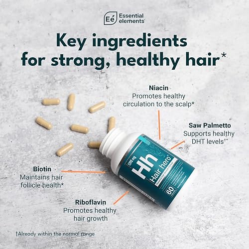 Miniatura 3 de Hair Hero - Potente fórmula para el crecimiento del cabello cabello y uñas saludables 5000 mcg de biotina elementos esenciales suministro de 60 días