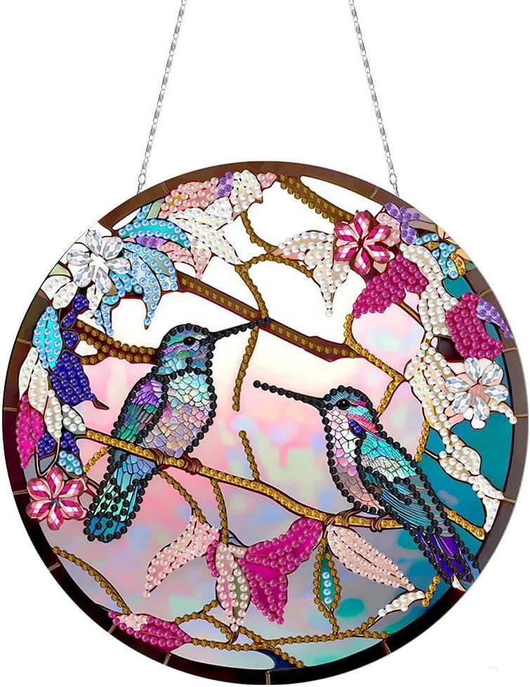Diamond Painting Ornament 5D DIY Diamond Art Hummingbird Creative Design Handmade Pendant Mosaic Making Kits by Number Kits Home Decoration Pendant Single Sided Spot Drill