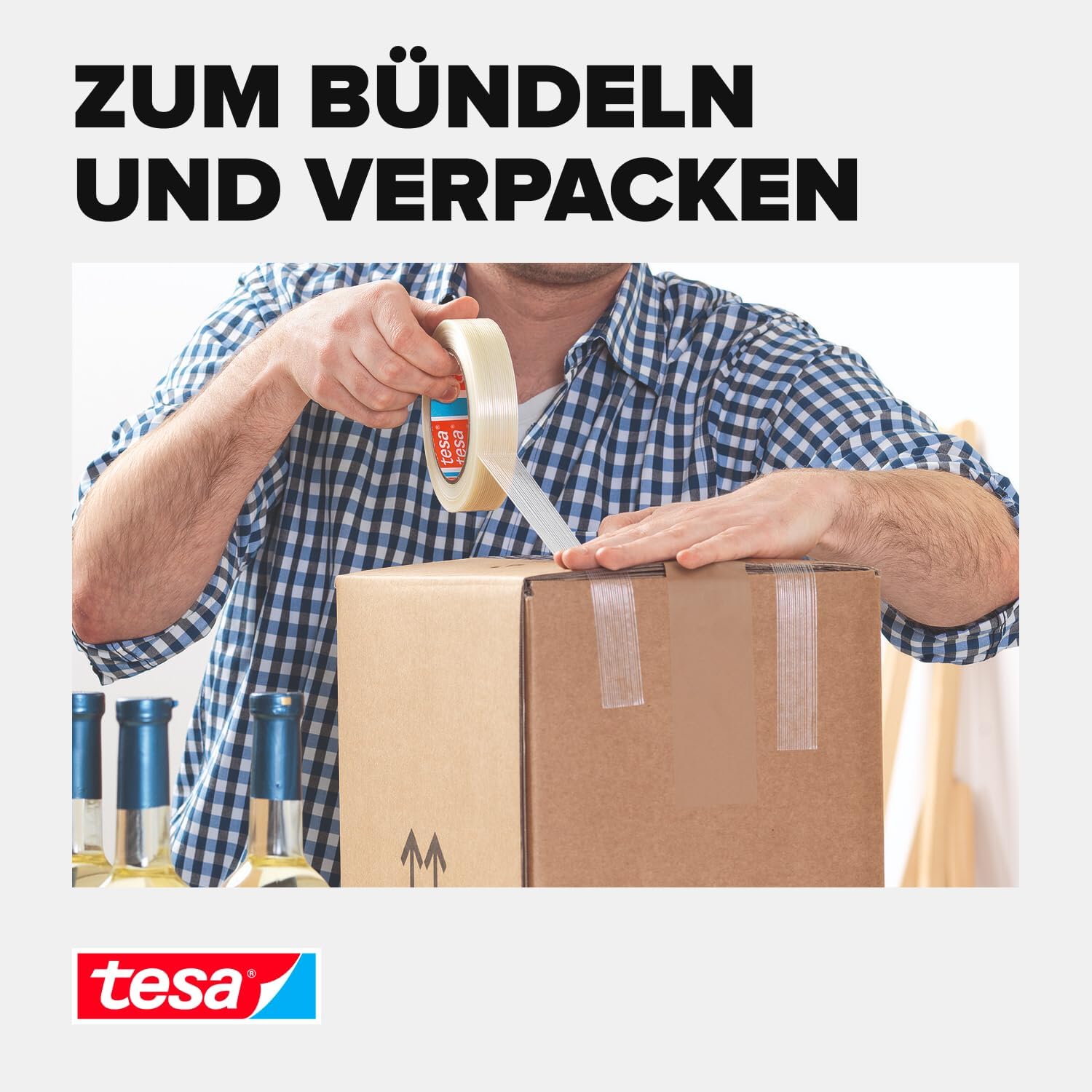 tesa Pack Mono-Filament Adhesive Packaging Tape - Highly Resistant Adhesive for Packaging Shipping Boxes and Heavy Cartons up to 30 kg - 50 m x 25 mm - Transparent