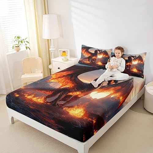 Miniatura 7 de Erosebridal Sábana bajera ajustable de dinosaurio de dibujos animados para niñas, diseño de animales y vida silvestre, funda de cama floral kawaii,