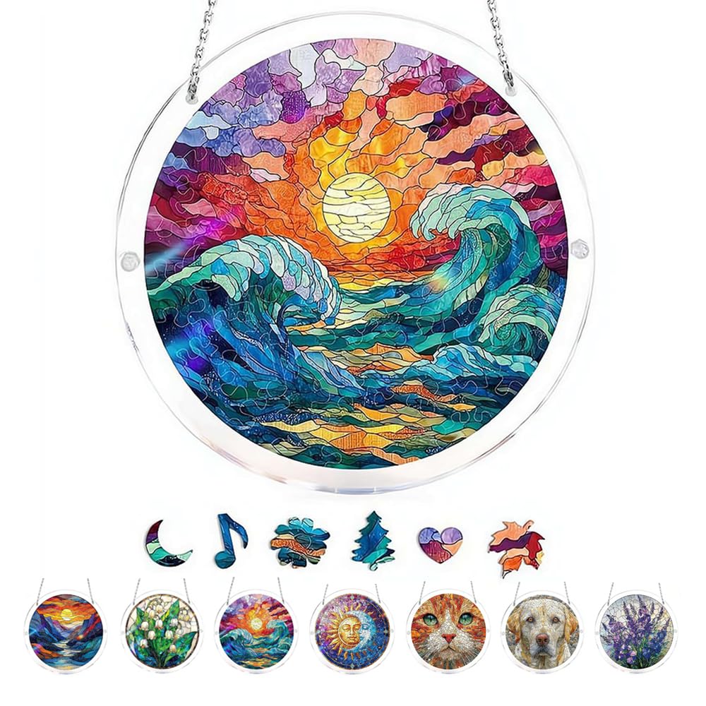 Acrylic Puzzles Suncatcher Window Hanging, Acrylic Puzzle for Adult, 83 Pieces Acrylics Jigsaw Puzzle Suncatcher, Colorful Flame Hummingbird Sun Catchers Window Hanging Panel (Style F) — view 15