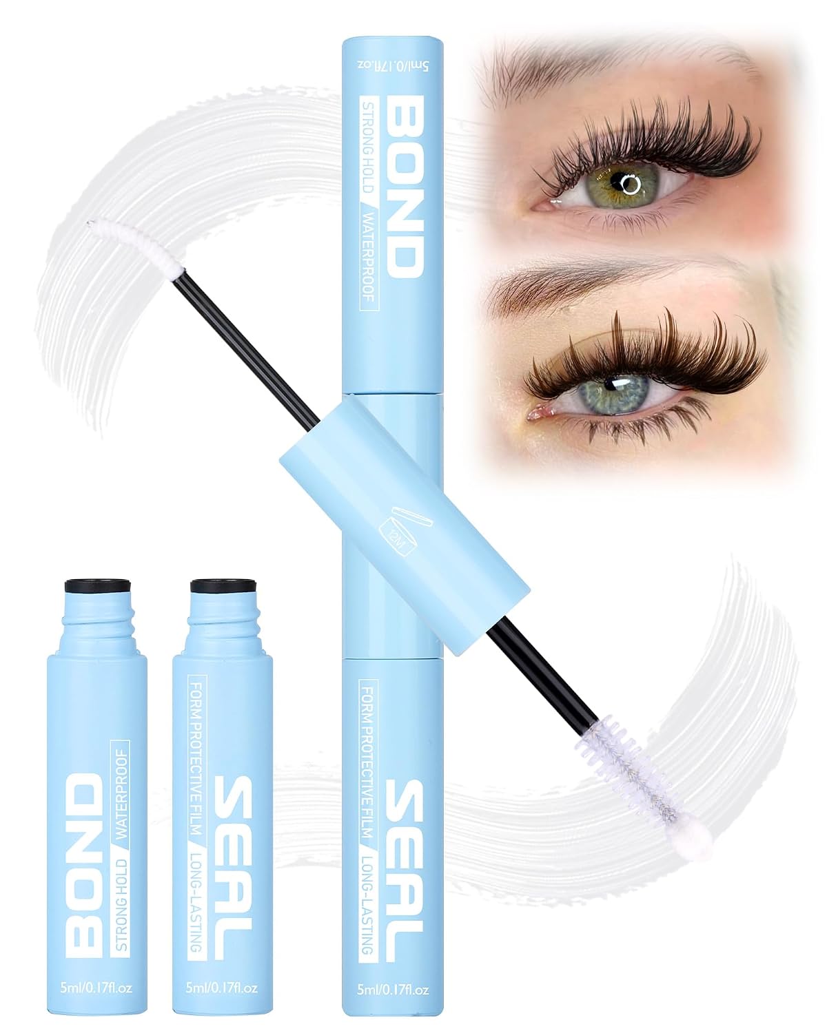 White Bond and Seal Lash Glue Waterproof Clear Lash Cluster Glue For Eyelash Clusters Sleep Safe Sweatproof Long Lasting Invisible Lash Extension Adhesive DIY At Home by Zegaine