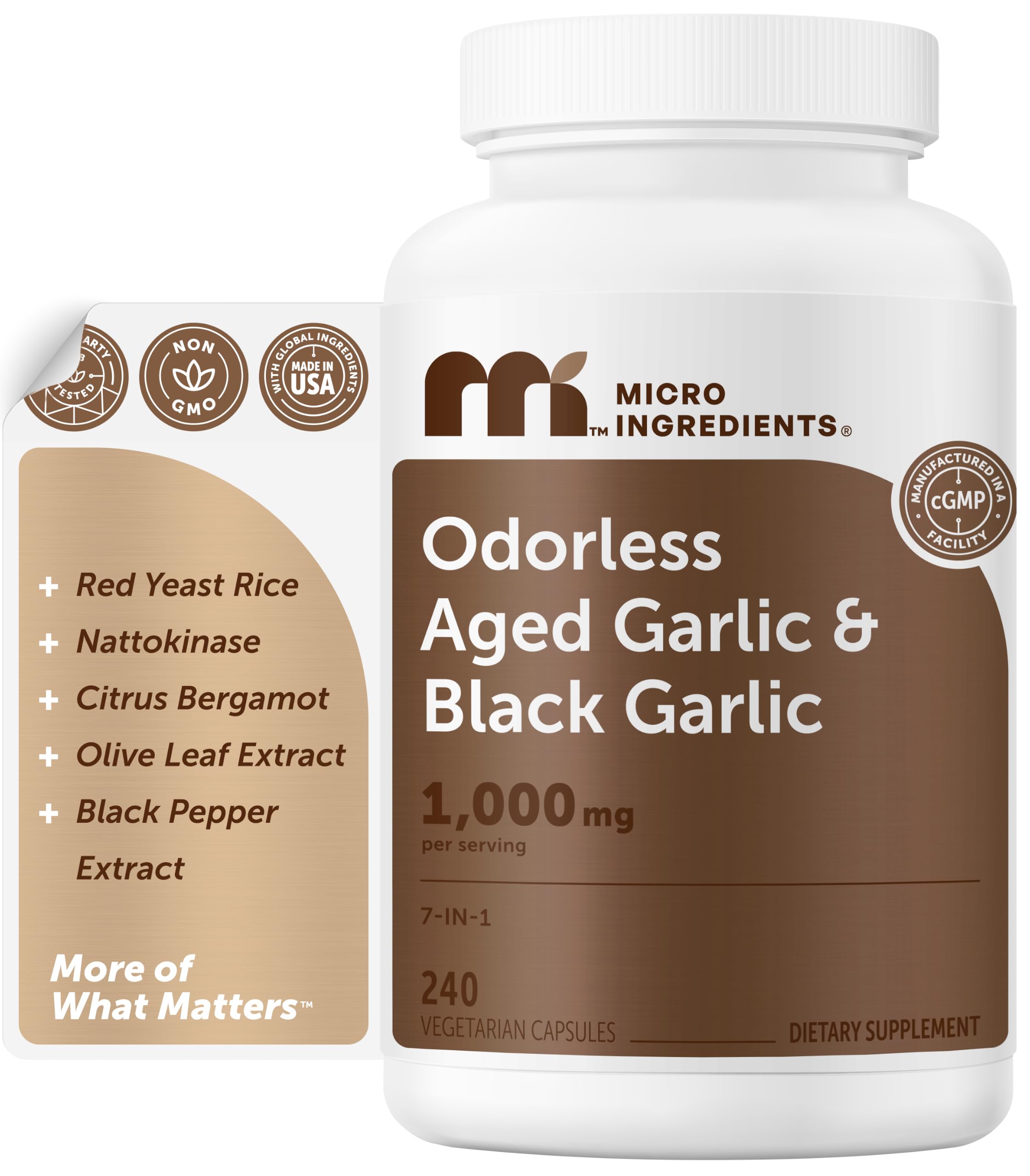 Odorless Aged Garlic & Black Garlic, 1,000mg Per Serving, 240 Veg Capsules