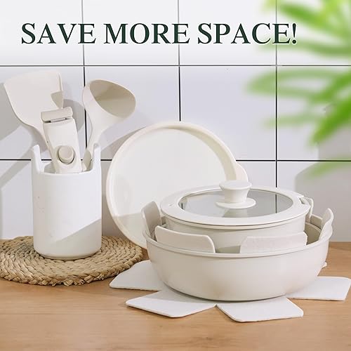 Miniatura 3 de Juego de utensilios de cocina de 11 piezas con mango desmontable, ollas y sartenes antiadherentes, juego de sartenes de inducción para utensilios