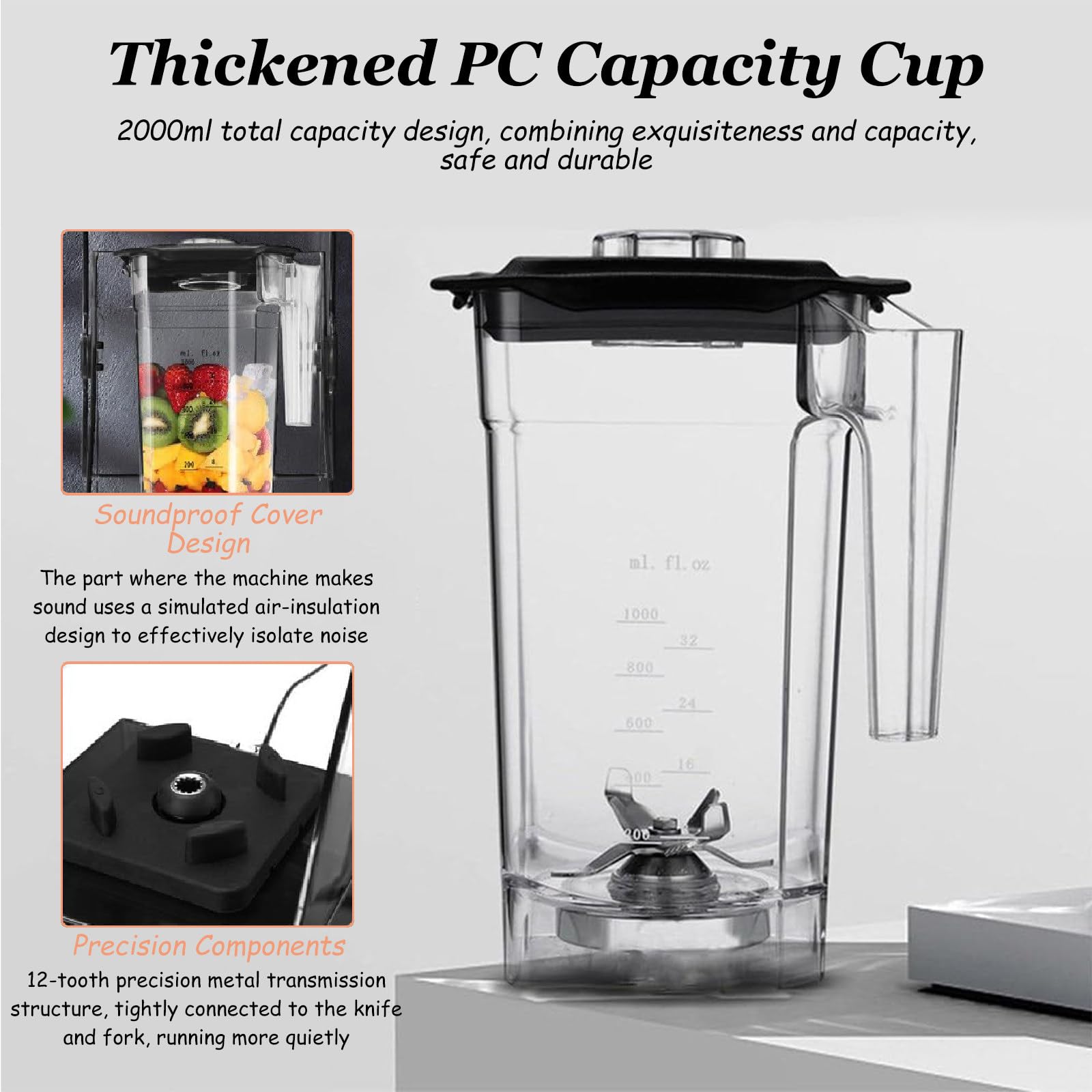 Kommerzieller Mixer, 2200W Smoothie-Maker mit Lärmschutzschild und 68oz-Krug, Ice-Crush-Pro mit 6 Klingen aus Edelstahl für Restaurants, Shakes und Küchen