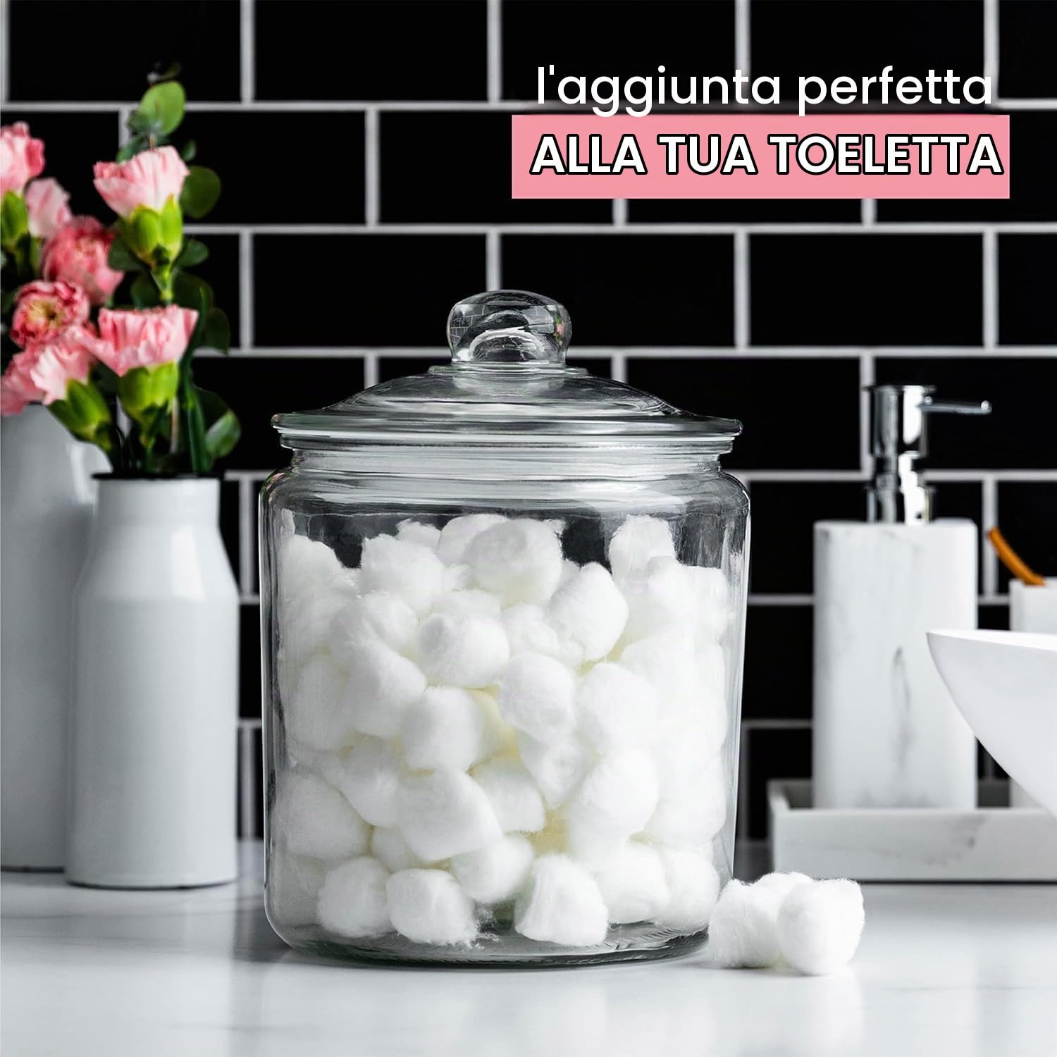Barattoli in vetro per biscotti, grandi, con coperchio, ermetici, trasparenti, per biscotti, caramelle, farina, zucchero, caffè, set da 2