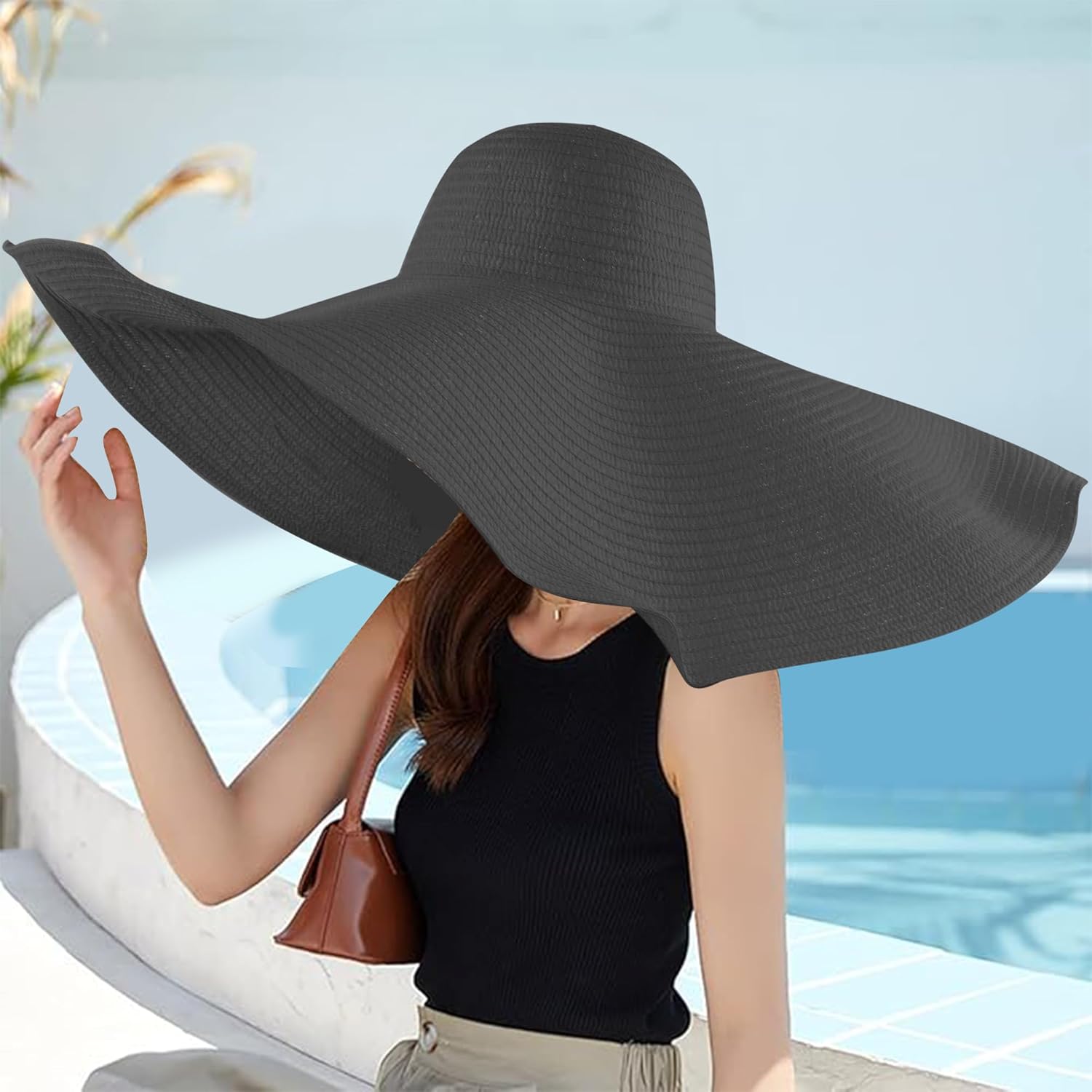 Oversized Beach Straw Hats for Women Extra Large Wide Brim Beach Hat Foldable Roll up Floppy Sun Hat Summer UV Protection - Image 6
